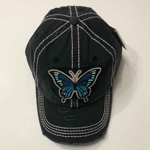 Womens distressed butterfly baseball cap - Picture 3 of 6